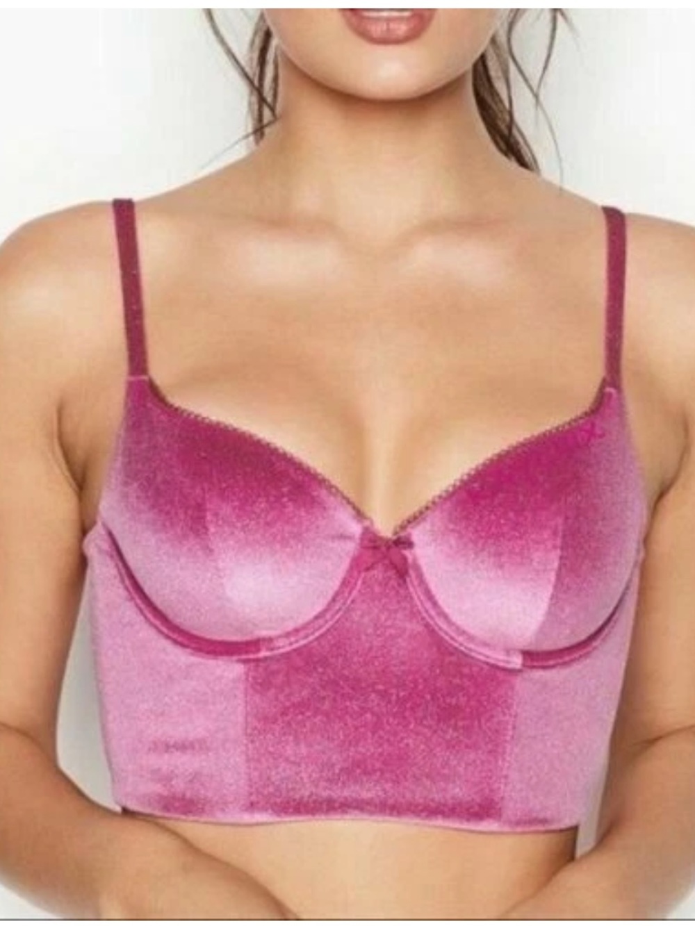 VICTORIAS SECRET BODY BY VICTORIA Pink DEMI VELVET SPARKLE BRA BUSTIER 36C Crop